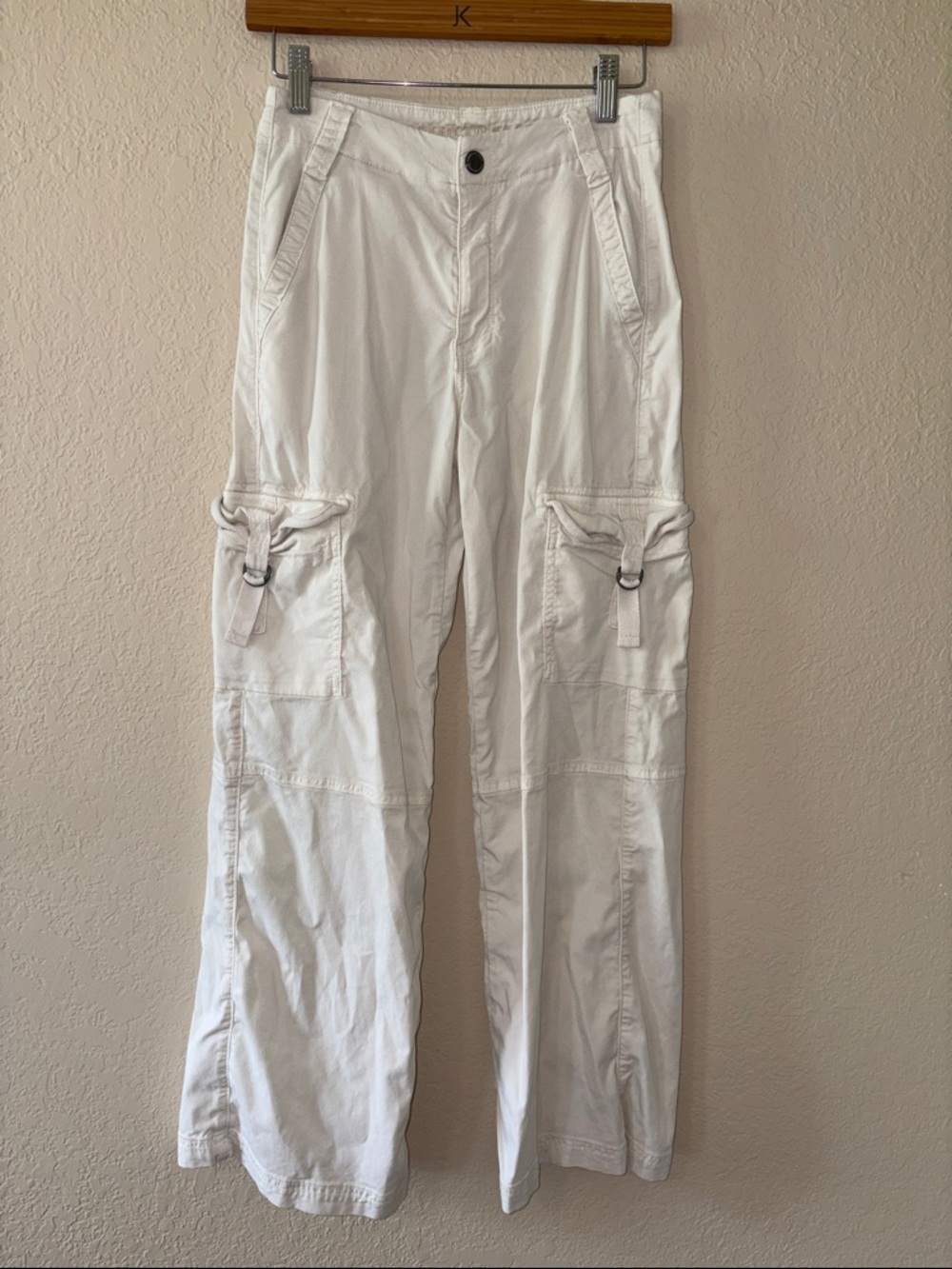 American Eagle Outfitters Cream Cargo Pants with Side Tie Pockets